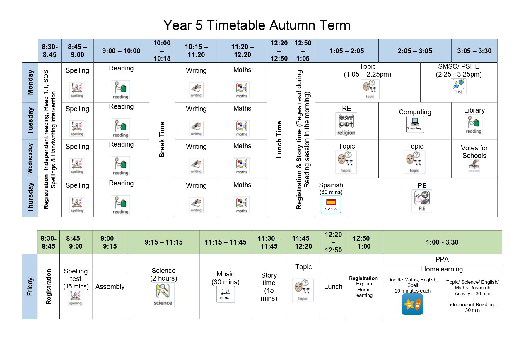 Year 5 Timetable Autumn Term 2023 Page 0001
