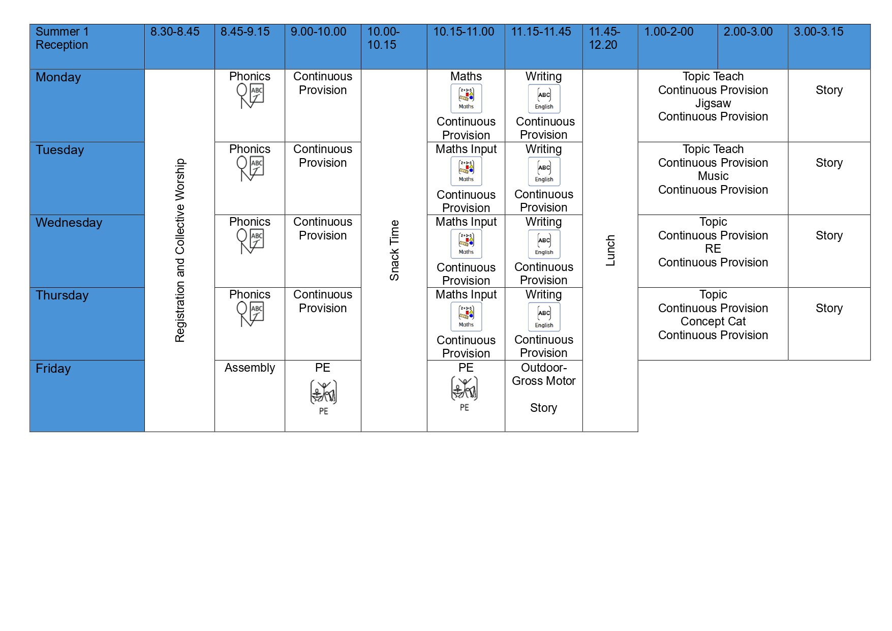 Reception Timetable Summer 1 Page 0001