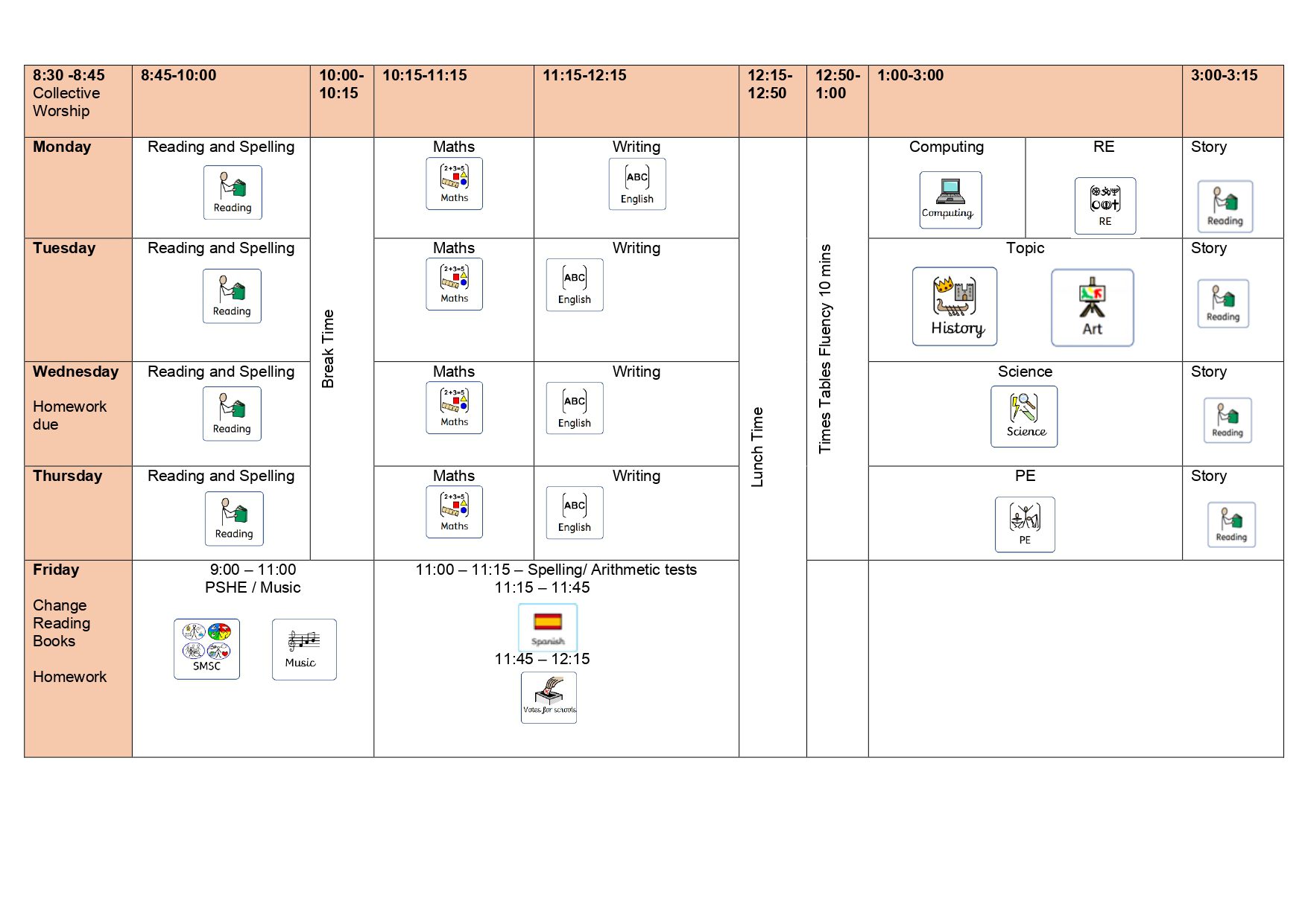 Summer 1 Timetable Year 5 Page 0001