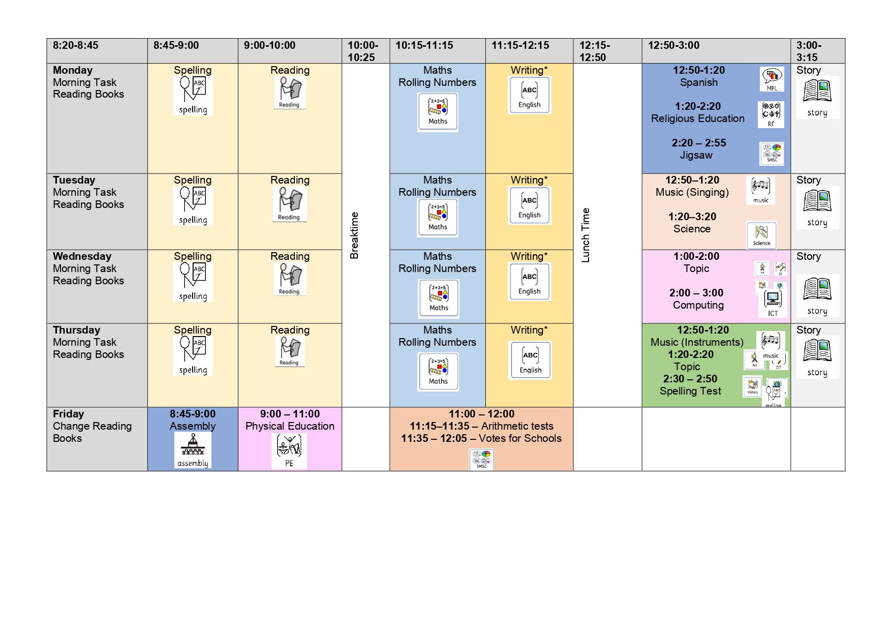 Summer Term Timetable Y4 Page 0001